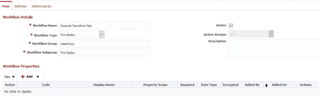 Selecting Pre-Deploy as your workflow type in the workflow details.