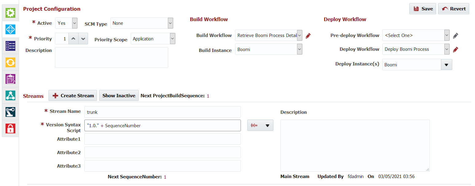 Project Configuration tab of the Boomi project