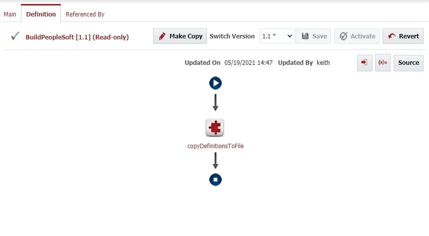Build workflow using the copyDefinitonsToFile operation from the PeopleSoft plugin