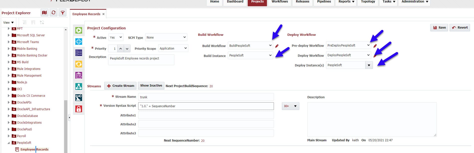 Project Configuration tab set for PeopleSoft