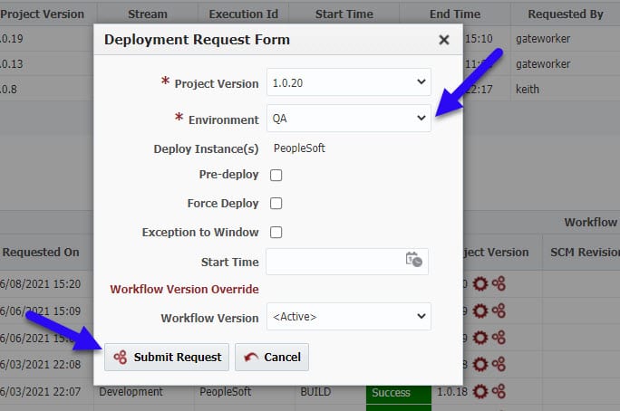 Deployment Request Form in FlexDeploy for PeopleSoft