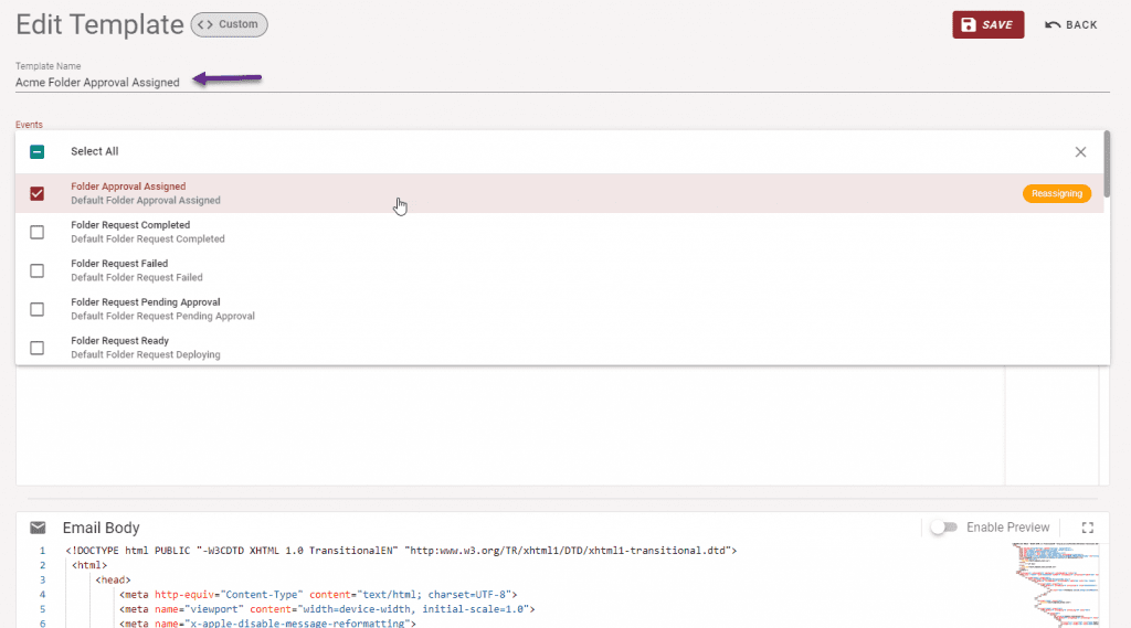 Naming a Copy of the Default Notification Template
