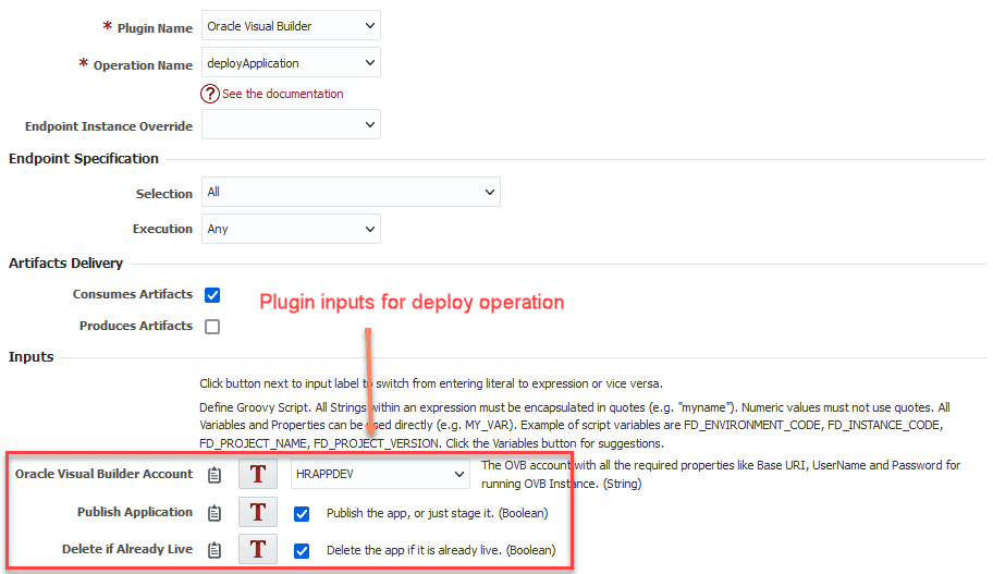 Plugin inputs for deploy operation